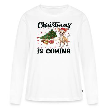 Noël arrive version chien - T-shirt manches longues Premium bio Femme - blanc - Devant - Julia (174cm)