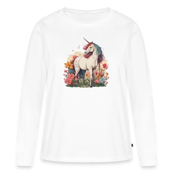 Le champ enchanté - T-shirt manches longues Premium bio Femme - blanc - Devant - Julia (174cm)
