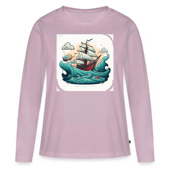 Les braves marins - T-shirt manches longues Premium bio Femme - rose poudré - Devant - Julia (174cm)
