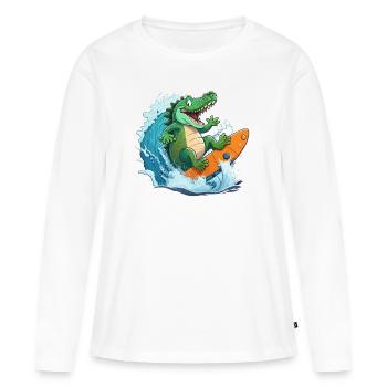 Croco sur la plage - T-shirt manches longues Premium bio Femme - blanc - Devant - Julia (174cm)