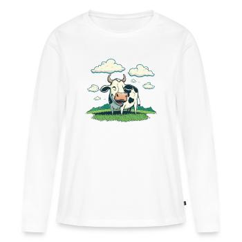 Vache satisfaite - T-shirt manches longues Premium bio Femme - blanc - Devant - Julia (174cm)