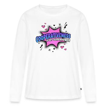 La volonté de coopérer est mon superpouvoir - T-shirt manches longues Premium bio Femme - blanc - Devant - Julia (174cm)