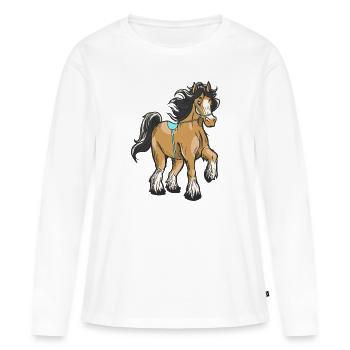 Cavalier D’équitation Cavalier Enfant Poney - T-shirt manches longues Premium bio Femme - blanc - Devant - Julia (174cm)