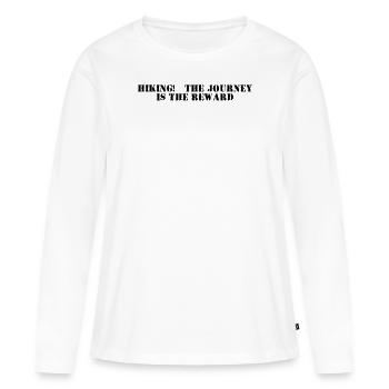 Wandern - Randonnée : le voyage est la récompense - T-shirt manches longues Premium bio Femme - blanc - Devant - Julia (174cm)