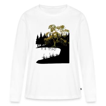 Nature Arbre Lac Forêt Amoureux de la nature Flore Sombre - T-shirt manches longues Premium bio Femme - blanc - Devant - Julia (174cm)