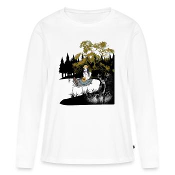sensuel, fille, cerf, bateau, nature, lac, solitude - T-shirt manches longues Premium bio Femme - blanc - Devant - Julia (174cm)