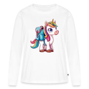 École Licorne Cartable Sac Scolaire Inscription Étudiant - T-shirt manches longues Premium bio Femme - blanc - Devant - Julia (174cm)