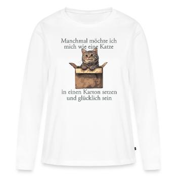 Katze im Karton Katzenmama und Katzenfan - Frauen Premium Bio Langarmshirt - Weiß - Vorne - Julia (174cm)