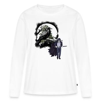 Horreur Halloween Corbeau Épéiste Corbeau Sombre - T-shirt manches longues Premium bio Femme - blanc - Devant - Julia (174cm)