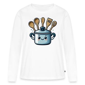 Cooking pot Pot with face - Women's Premium Organic Long Sleeve Shirt - white - Front - Julia (174cm)