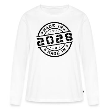 Année de naissance Naissance Né en - Fabriqué en 2028 - T-shirt manches longues Premium bio Femme - blanc - Devant - Julia (174cm)