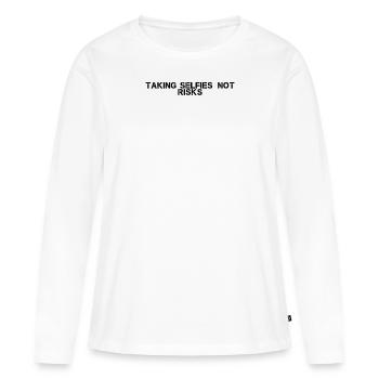 Randonnée - Prendre des selfies, pas de risques - T-shirt manches longues Premium bio Femme - blanc - Devant - Julia (174cm)