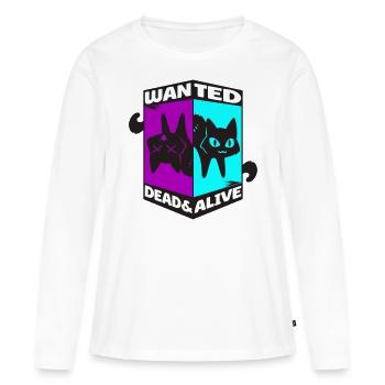 Physique Quantum Nerd Dead Alive Le chat de Schrödinger - T-shirt manches longues Premium bio Femme - blanc - Devant - Julia (174cm)