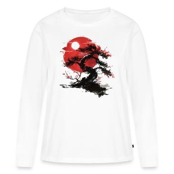 Japanese Tree Buddhism Roter Mond Aesthetic Bonsai - Frauen Premium Bio Langarmshirt - Weiß - Vorne - Julia (174cm)