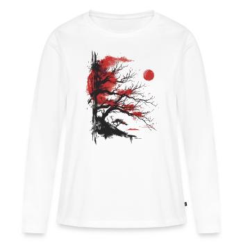 Japanese Tree Aesthetic Buddhism Roter Mond Bonsai - Frauen Premium Bio Langarmshirt - Weiß - Vorne - Julia (174cm)