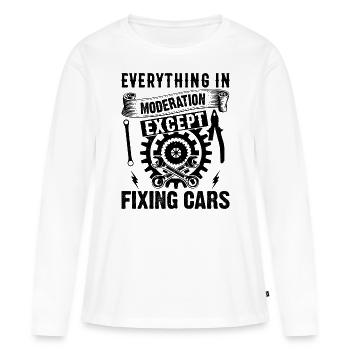 Tout avec modération sauf réparer les voitures - Mech - T-shirt manches longues Premium bio Femme - blanc - Devant - Julia (174cm)
