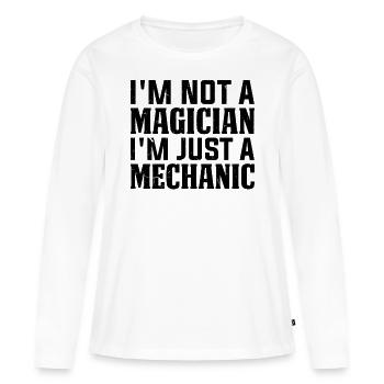 Je ne suis pas un magicien, je suis juste un mécanicien - Funny Mech - T-shirt manches longues Premium bio Femme - blanc - Devant - Julia (174cm)
