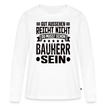 Constructeur Constructeur Constructeur de maison Maison Cérémonie d’achèvement - T-shirt manches longues Premium bio Femme - blanc - Devant - Julia (174cm)