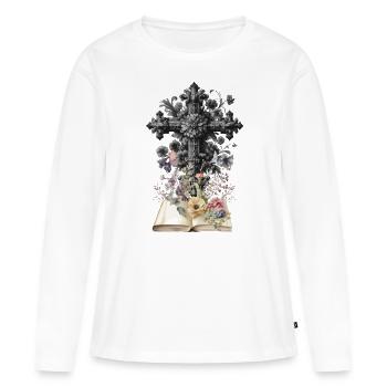 Croix Croix Fleurs Funéraire Crucifix Mort - T-shirt manches longues Premium bio Femme - blanc - Devant - Julia (174cm)
