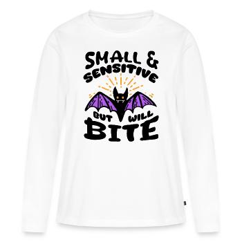 Chauve-souris Halloween Petite Sensible Mais Mordra - T-shirt manches longues Premium bio Femme - blanc - Devant - Julia (174cm)