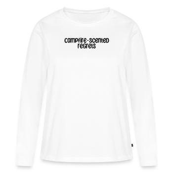 Camping - Regrets parfumés au feu de camp - T-shirt manches longues Premium bio Femme - blanc - Devant - Julia (174cm)