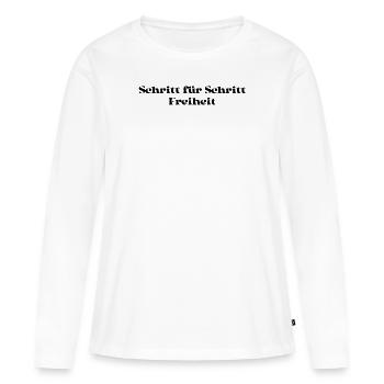 Wandern - Schritt für Schritt Freiheit - Frauen Premium Bio Langarmshirt - Weiß - Vorne - Julia (174cm)