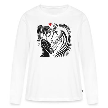 Cheval, Équitation, Cavalier, Propriétaire de chevaux, Sport équestre - T-shirt manches longues Premium bio Femme - blanc - Devant - Julia (174cm)