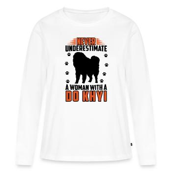 Femme avec Do, Khyi, Dogue tibétain, Dogue tibétain - T-shirt manches longues Premium bio Femme - blanc - Devant - Julia (174cm)