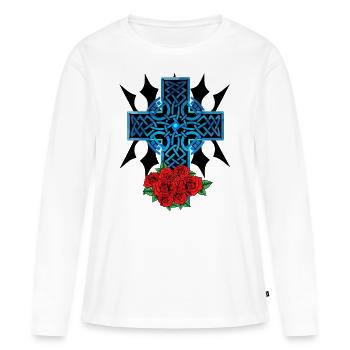 Halloween Kreuz Kreuze Kruzifix Rosen Tod Jenseits - Frauen Premium Bio Langarmshirt - Weiß - Vorne - Julia (174cm)