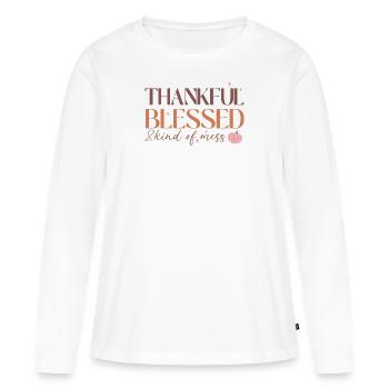 Famille reconnaissante, bénie et un peu chaotique - T-shirt manches longues Premium bio Femme - blanc - Devant - Julia (174cm)