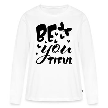 SOYEZ VOUS-MÊME - BEAU - Papillon - Soyez vous-même - T-shirt manches longues Premium bio Femme - blanc - Devant - Julia (174cm)