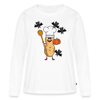 Cacahuètes Cacahuètes Cuisine Chefs Cuisine d’Halloween - T-shirt manches longues Premium bio Femme - blanc - Devant - Julia (174cm)