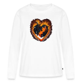 Brennend vor Liebe: Ein feuriges Herz im Cartoon-Design - Frauen Premium Bio Langarmshirt - Weiß - Vorne - Julia (174cm)