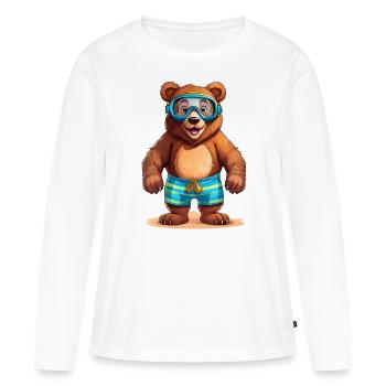 Braunbär mit Badehose und Taucherbrille am Meer - Frauen Premium Bio Langarmshirt - Weiß - Vorne - Julia (174cm)