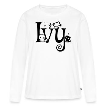 lierre Nom Prénom Nom du chaton - T-shirt manches longues Premium bio Femme - blanc - Devant - Julia (174cm)