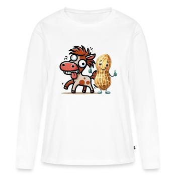 verrücktes lustiges Pferd Erdnuss Pferde Nuss - Frauen Premium Bio Langarmshirt - Weiß - Vorne - Julia (174cm)