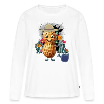 Nature, Amoureux de la Nature, Cacahuète, Fleurs, Fleur, Noix - T-shirt manches longues Premium bio Femme - blanc - Devant - Julia (174cm)