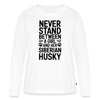 Husky sibérien disant Huskies de Sibérie cadeau - T-shirt manches longues Premium bio Femme - blanc - Devant - Julia (174cm)