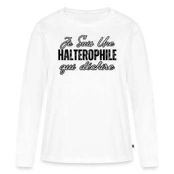 halterophile qui déchire - T-shirt manches longues Premium bio Femme - blanc - Devant - Julia (174cm)