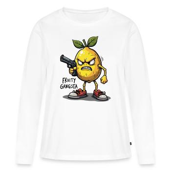 Gangsta fruité – Gangster au citron drôle - T-shirt manches longues Premium bio Femme - blanc - Devant - Julia (174cm)