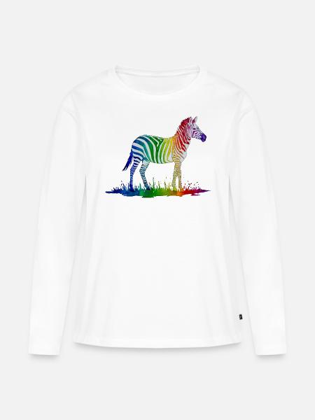 Regenbogen Zebra - Frauen Premium Bio Langarmshirt - Weiß