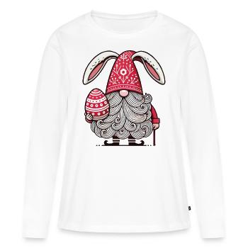 Gnome de Pâques avec œuf et oreilles de lapin - T-shirt manches longues Premium bio Femme - blanc - Devant - Julia (174cm)