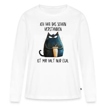 Ist mir egal - Mürrische Katze mit Kaffee Becher - Frauen Premium Bio Langarmshirt - Weiß - Vorne - Julia (174cm)