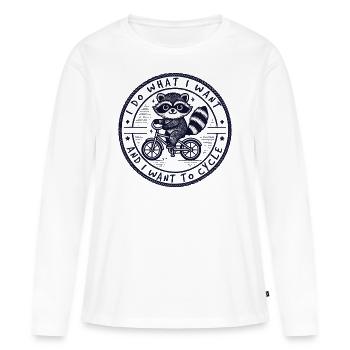 Waschbär Design für Freigeister mit Fahrradhumor - Frauen Premium Bio Langarmshirt - Weiß - Vorne - Julia (174cm)