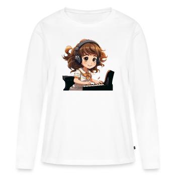 Le Petit Pianiste - T-shirt manches longues Premium bio Femme - blanc - Devant - Julia (174cm)