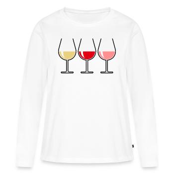 Vin blanc, vin rouge, vin rosé (ventre de vin par verre) - T-shirt manches longues Premium bio Femme - blanc - Devant - Julia (174cm)