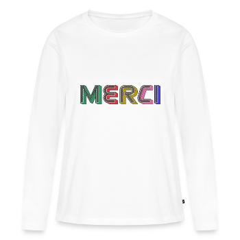 MERCI - T-shirt manches longues Premium bio Femme - blanc - Devant - Julia (174cm)