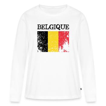 Belgique Belgique Drapeau rétro Flagge Belgique - T-shirt manches longues Premium bio Femme - blanc - Devant - Julia (174cm)
