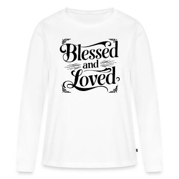 béni et populaire - T-shirt manches longues Premium bio Femme - blanc - Devant - Julia (174cm)