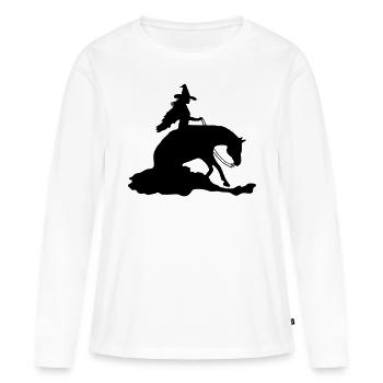 Hexe auf Westernpferd, Sliding Stop - Frauen Premium Bio Langarmshirt - Weiß - Vorne - Julia (174cm)